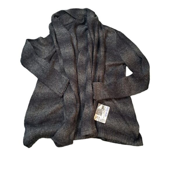Elie Tahari Woman's Knit Open Cardigan Removable Scarf Grey Black Long Sleeves L - Picture 2 of 10